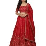 Women's Silk Embroidered Semi-Stitched Lehenga Choli Rotli LH Red-01