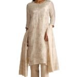 Womens Beige Tissue Embroidered Suit Set With Zari