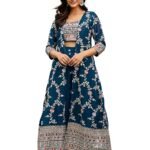Women's Georgette Embroidery Sequence Work Crop Top with Flared Palazzo and Shrug Set Ethnic Salwar Set