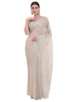 Women's Light Grey Organza Crushed Siroski Work Embellished Border Saree With Unstitched Blouse