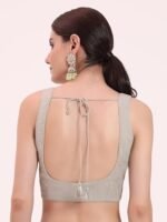 Women's Light Grey Organza Crushed Siroski Work Embellished Border Saree With Unstitched Blouse - Image 2