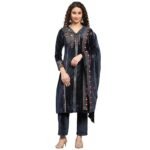 Womens Regular Fit Printed Round Neck Full Sleeves Winter Kurti Set| Elegant Kurta with Pant and Dupatta | Stylish Ethnic Wear for Ladies | Traditional Outfit for Women (Pack Of 1)