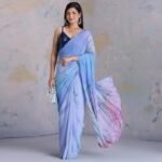Women's crepe Crystal Frost glittering pastels Sky Blue Saree