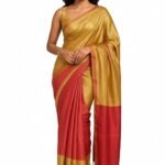 Women's Pure Silk Saree Gold and Pink Color with Contrast Border | Handwoven Traditional Golden Silk Saree for Women | Elegant Party & Casual Wear Saree