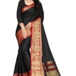 Women's Studio Silk Blend Saree With Unstitched Blouse Piece, Black