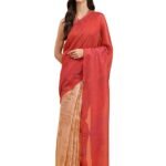 Women's red liva silk excel abstract print saree