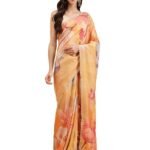 Women's navyasa yellow liva tissue foil print saree