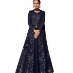 Women's Georgette Embroidery Anarkali Suit Set Kurta Lehenga with Dupatta Blue Kurta Set for Women