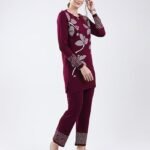 Women Regular Fit Round Neck Self Designed Pull On Closure Full Sleeve Coordinate Set | Stylish coordinate set | Comfortable winter outfit | Soft knitted wear | Winter Coordinate Set