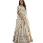 Women's Vichitra Embroidered Semi-Stitched Lehenga Choli Juli LH White-AK