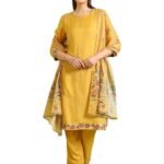 Woman Reef Blue Floral Printed Modal Straight Kurta, Pants and Dupatta Set