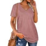 Women Ladies Loose Casual T Shirt, V Neck Women T Shirt Pure Color Comfortable Fashionable for Dating (XL) Pink - Image 2