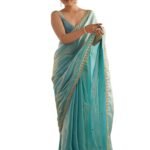 AKHILAM Women's Paper Silk Embroidered Saree With Unstitched Blouse Piece