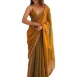 AKHILAM Women's Paper Silk Embroidered Saree With Unstitched Blouse Piece