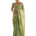 AKHILAM Women's Paper Silk Embroidered Saree With Unstitched Blouse Piece