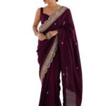 AKHILAM Women's Vichitra Silk Embellished Saree With Unstitched Blouse Piece (RADHA5001_RX_Parent)