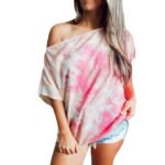 Women's Sexy Casual Top,Womens Casual Tie-Dyed Print T Shirt Casual O-Neck Short Sleeve Tee Tops Pink