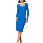 Black Rib Sweetheart Neck Knee Dress