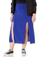 Women's Plus-Size Double Front Slit Ity Maxi-Length Easy Pull-On Skirt