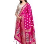 DEVANGI Women's Woven Banarasi Silk Zari Dupatta/Chunni, Width 1 Meter, Length 2.5 Meter