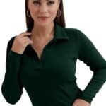 Dream Beauty Fashion Women's Collared Neck Long Sleeve Slim Fit Casual Tee Top, 23" inches (Apple-01-P)