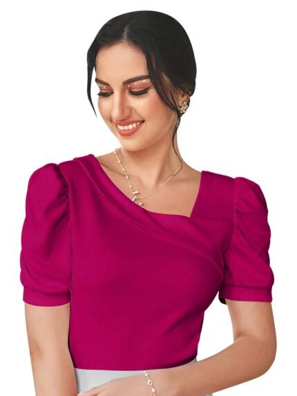 Dream Beauty Fashion Women's Polyester Slim Fit Puff/Balloon Bishop Sleeve Elegant Casual Tee Top, 23" Inches - (Top Paris-01)