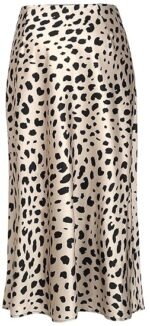 Womens Leopard Print Skirt Midi Long Length Silk Satin High Waist Elastic Skirts - Image 2