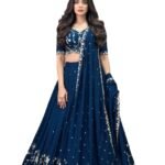 Embroidered Semi Stitched Lehenga Choli with Dupatta for Women | Heavy Threadwork & Mirror Detailing | Wedding, Festive | (Free size)
