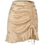 Women Skirt Side Drawstring Elegant Pleated Skater Tennis Skirt Ruched Casual Soft Mini Skirt Short Skirt Tight Bodycon Ladies Slit