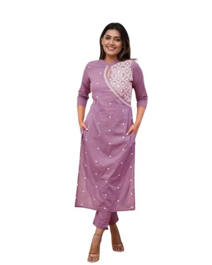FABNEX Kurta Set for Women | Women Kurta Pant Set |Cotton Blend Embroidered Regular Women Kurti Set (K-34-38)