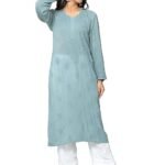 Women Viscose Chikankari Hand Embroidery Kurta Kurti (Grey,38)