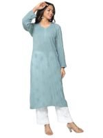 Women Viscose Chikankari Hand Embroidery Kurta Kurti (Grey,38)