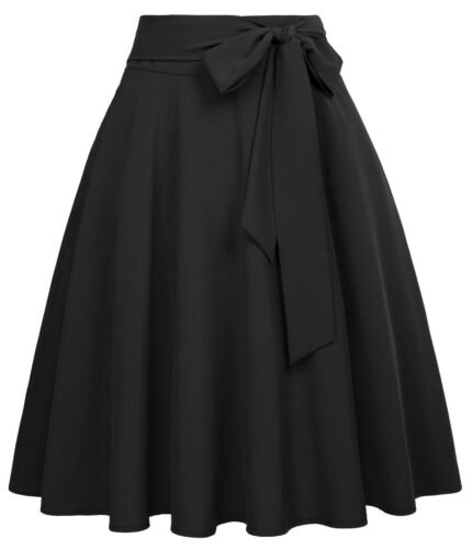 FRAULEIN Women's Flared Pleated Maxi Skirt High Waist A-Line with Pockets and Belt Accessories [Small-Plus Size]
