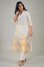 Womens Linen Blend Printed Kurti with Front Pleats and Comfortable Straight Fit - Image 2
