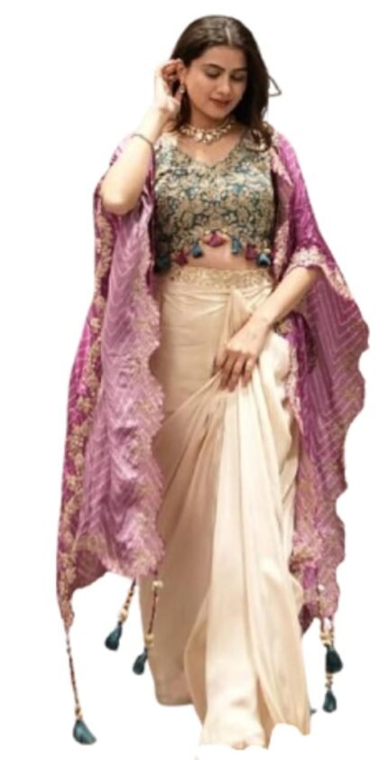 Lehenga Choli For Womens And Girls Crepe silk, with sequin embroidery belt Dhoti Indowestern three piece set with embroidery Wedding Bandhani Printed