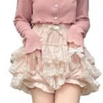Women's Lolita Kawaii Mini Skirts Elastic Waist Tiered Ruffle Mini Skirts/Skort Japanese Korean Cute Sweet Skirt