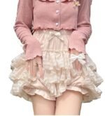 Women's Lolita Kawaii Mini Skirts Elastic Waist Tiered Ruffle Mini Skirts/Skort Japanese Korean Cute Sweet Skirt