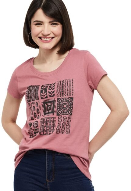 Max Women's Cotton Regular Fit Printed Round Neck T-Shirt