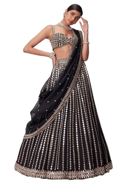 Omkar Tex's Black color Bridal Lehenga choli with Dupatta Set For Women