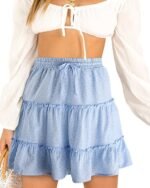 Women's Summer Cute High Waist Ruffle Skirt Floral Print Swing Beach Mini Skirt