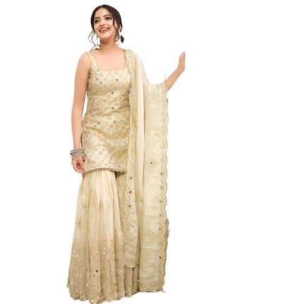 Party Top Palazzo and Dupatta Set with Elegant Embroidery, Stylish Detailing, and Contemporary Design | Natural Crap Fabric | Perfect for Weddings, Parties and Special Occasions