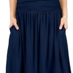 Navy Skirts for Women Knee Length Navy a Line Skirt Skirt with Side Pockets High Waisted Flowy Skirt Womens Skirts Navy Blue Skirt (Size Small, Navy)