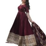 Women's Faux Georgette Embroidered Sequins & Lace Border Anarkali Kurti Gown with Dupatta