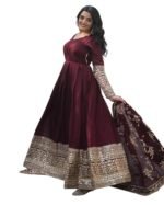 Women's Faux Georgette Embroidered Sequins & Lace Border Anarkali Kurti Gown with Dupatta