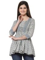 Black Cotton Printed Short Kurti for Women | Indian Ethnic Short Kurti Black | Indian Tunic Top