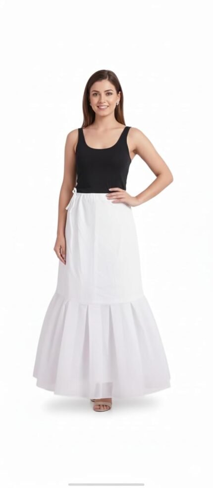 SEER Women's Can Can Petticoat Skirt, White Ruffled Shapewear Underskirt for Lehenga Gown, Full Length Volume Skirt Free Size