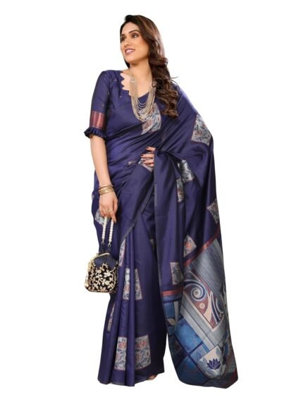 Sidhidata Women's Kanjivaram Banarasi Soft Silk Saree With Unstitched Blouse Piece (Silk Box Flower)