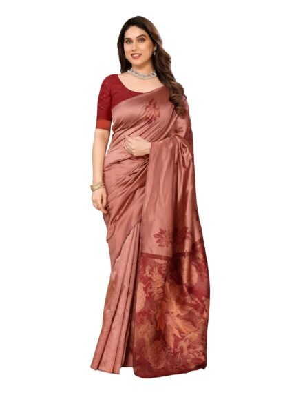 Sidhidata Women's Kanjivaram Banarasi Soft Silk Saree With Unstitched Blouse Piece (Silk Box Flower)
