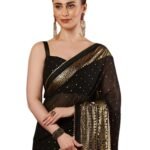 SIRIL Women's Georgette Foil Printed Saree with Unstitched Blouse Piece
