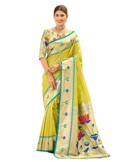 SIRIL Women's Paithani Soft Silk Kanjivaram Saree With Unstitched Blouse Piece